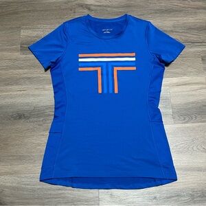 Tory Burch Sport Small Performance Shirt Blue Logo Athletic Coolmax Short Sleeve